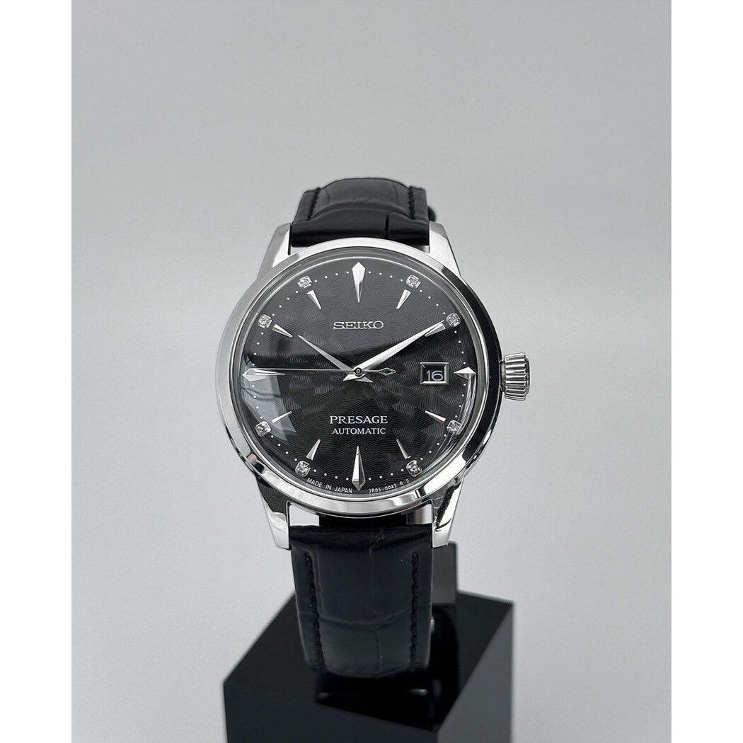 Custom Seiko Mod • Black Sakura Silver Diamond Presage • 40.5mm